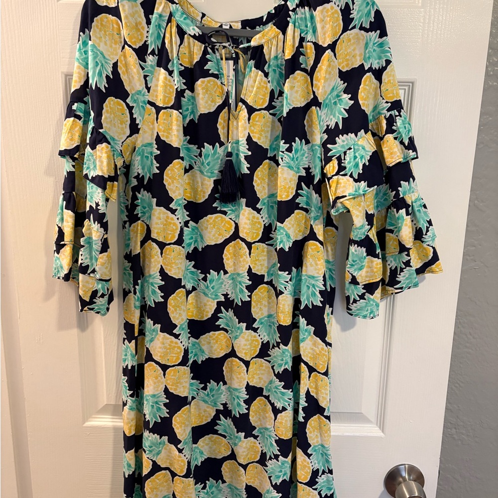 crown & ivy Cayo Coco Pineapple Print dress NWT